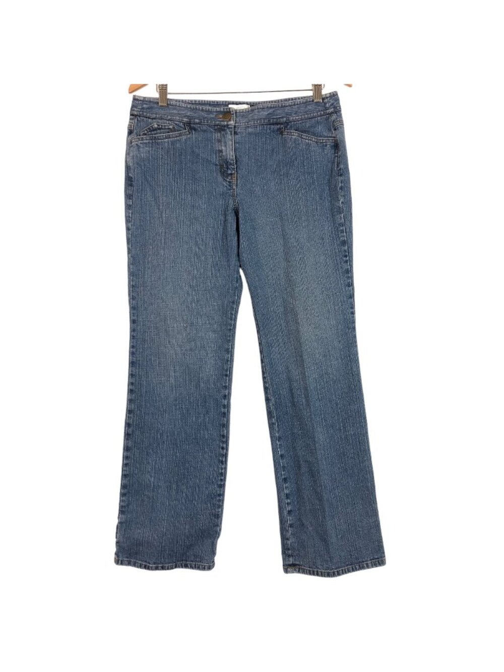 Ann Taylor LOFT Boot Leg Jeans 10 Mid Rise Buckle Cuff Detail Flap Pockets